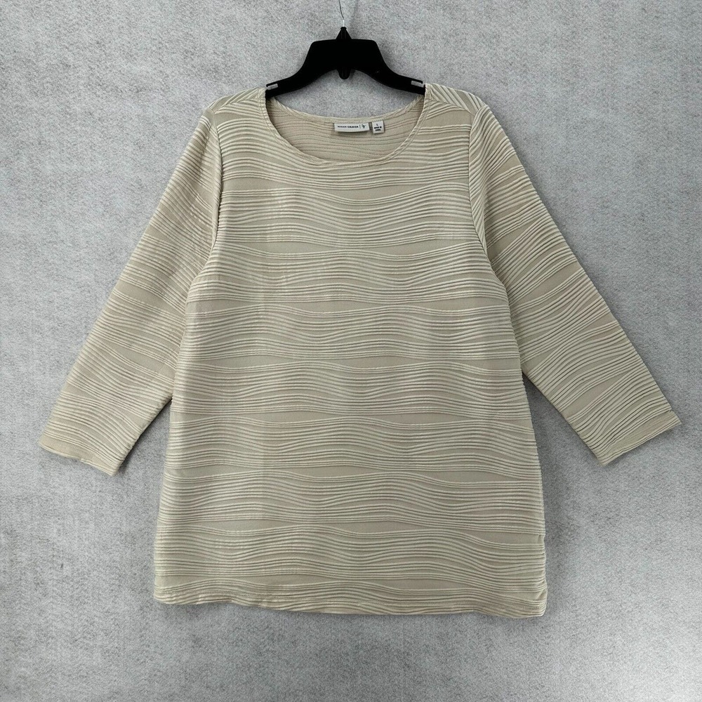 Susan Graver Blouse Womens LARGE Minimalist Neutral Pullover Stretchy Top